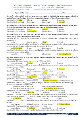 Đề kiểm tra chất lượng ôn thi THPT Quốc gia môn Tiếng Anh Lớp 12 - Năm học 2018-2019 - Đề số 007 (Có đáp án)