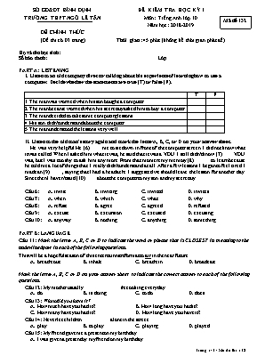 Đề kiểm tra học kỳ I môn Tiếng Anh Lớp 10 - Năm học 2018-2019 - Mã đề 132