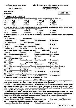 Đề kiểm tra học kỳ II môn Tiếng Anh 10 - Năm học 2015-2016 - Mã đề 139