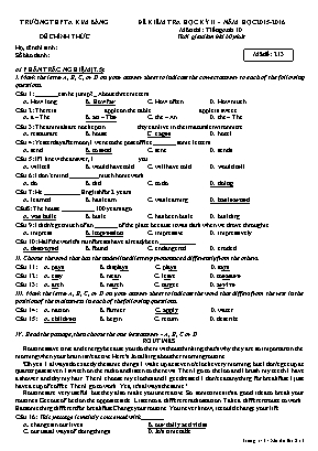 Đề kiểm tra học kỳ II môn Tiếng Anh 10 - Năm học 2015-2016 - Mã đề: 213