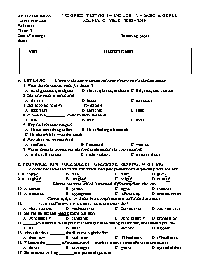 Đề kiểm tra số 1 Tiếng Anh 12 - Năm học 2018-2019