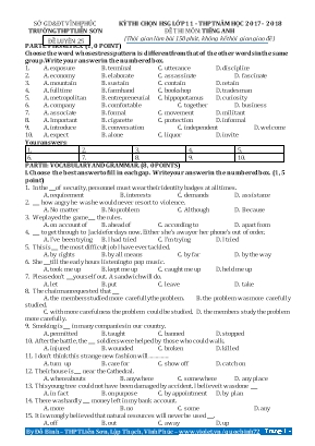 Đề luyện thi chọn học giỏi lớp 11 THPT môn Tiếng Anh - Năm học 2017-2018 - Đề luyện 25