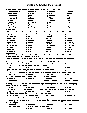 Đề luyện thi môn Tiếng Anh Lớp 10 - Unit 6: Gender equality