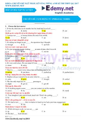 Đề ôn thi môn Tiếng Anh kì thi THPT Quốc gia 2017 - Chuyên đề: Cụm động từ (Phrasal verbs)