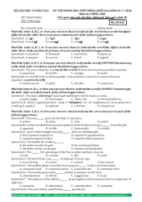 Đề tham khảo kỳ thi Trung học Phổ thông Quốc gia môn Tiếng Anh - Năm học 2017-2018 - Mã đề 003