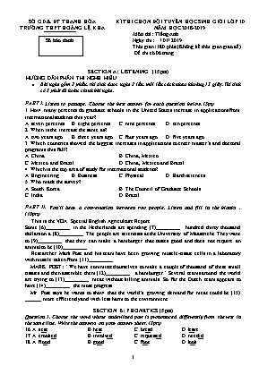 Đề thi chọn đội tuyển học sinh giỏi lớp 10 môn Tiếng Anh - Năm học 2018-2019