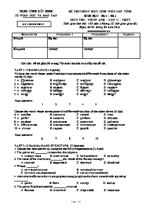 Đề thi chọn học sinh giỏi cấp tỉnh môn Tiếng Anh Lớp 12 - Năm học 2014-2015