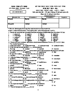 Đề thi chọn học sinh giỏi cấp tỉnh môn Tiếng Anh Lớp 9 THCS - Năm học 2010-2011