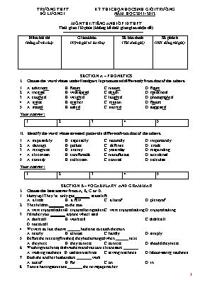 Đề thi chọn học sinh giỏi trường môn Tiếng Anh Lớp 10 - Năm học 2011-2012