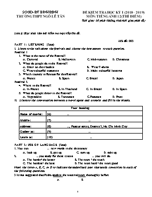 Đề thi học kì I Tiếng Anh 12 - Năm học 2018-2019 - Mã đề 003