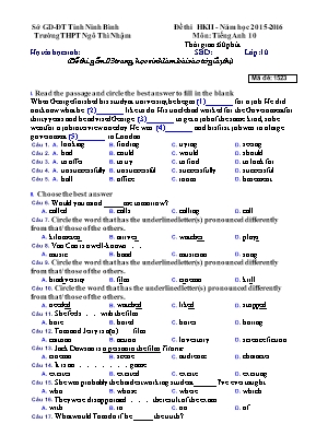 Đề thi học kì II môn Tiếng Anh 10 - Năm học 2015-2016 - Trường THPT Ngô Thì Nhậm