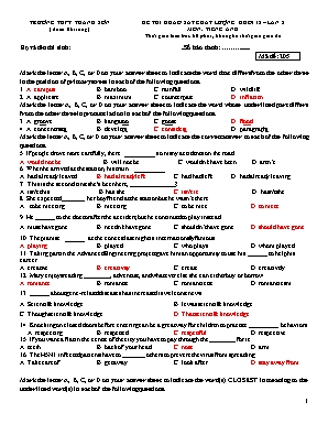 Đề thi khảo sát chất lượng khối 12 lần 2 môn 