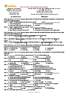 Đề thi khảo sát chất lượng ôn thi THPT Quốc gia lần 1 môn Tiếng Anh Lớp 10 - Năm học 2017-2018 - Mã đề thi 309
