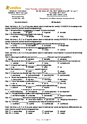 Đề thi khảo sát chất lượng ôn thi THPT Quốc gia lần 1 môn Tiếng Anh Lớp 10 - Năm học 2017-2018 - Mã đề thi 302