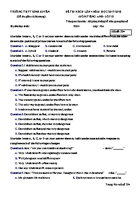 Đề thi khảo sát Chuyên đề lần 4 môn Tiếng Anh Lớp 10 - Năm học 2017-2018 - Mã đề: 304