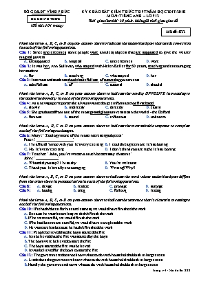 Đề thi khảo sát kiến thức THPT môn Tiếng Anh Lớp 12 - Năm học 2017-2018 - Mã đề 822
