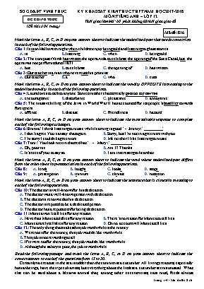 Đề thi khảo sát kiến thức THPT môn Tiếng Anh Lớp 12 - Năm học 2017-2018 - Mã đề 816