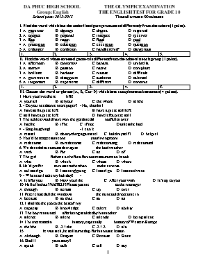 Đề thi Olympic Tiếng Anh Lớp 10 - Năm học 2012-2013