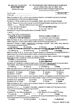 Đề thi THPT Quốc gia năm 2018 môn Tiếng Anh - Mã đề 401