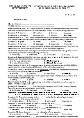 Đề thi THPT Quốc gia năm 2018 môn Tiếng Anh - Mã đề 408