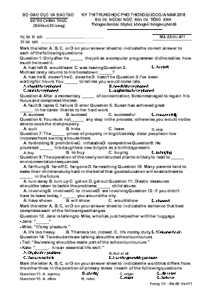 Đề thi THPT Quốc gia năm 2018 môn Tiếng Anh - Mã đề 411