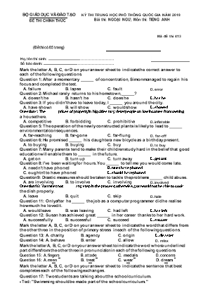 Đề thi THPT Quốc gia năm 2018 môn Tiếng Anh - Mã đề 413