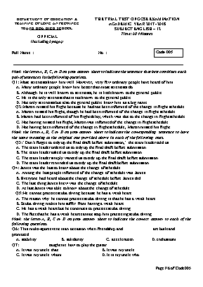 Đề thi thử THPT Quốc gia môn Tiếng Anh Lớp 12- Năm học 2017-2018 - Mã đề 005