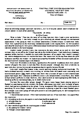 Đề thi thử THPT Quốc gia môn Tiếng Anh Lớp 12- Năm học 2017-2018 - Mã đề 016