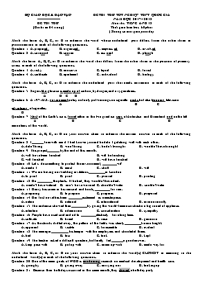 Đề thi thử tốt nghiệp THPT Quốc gia môn Tiếng Anh 12 - Năm học 2017-2018