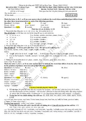 Đề thi Trung học Phổ thông Quốc gia năm 2018 - Mã đề thi 403 (Có đáp án)