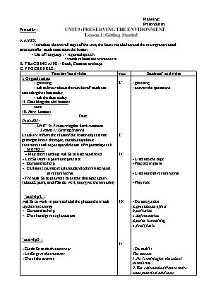 Giáo án môn Tiếng Anh Khối 10 - Unit 9: Preserving the environment