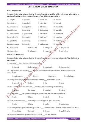 New curriculum textbased tests - Unit 8: New ways to learn - Đỗ Bình
