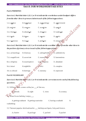 New curriculum textbased tests - Unit 8: Our world heritage sites - Đỗ Bình