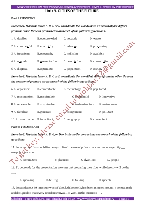 New curriculum textbased tests - Unit 9: Cities of the future - Đỗ Bình