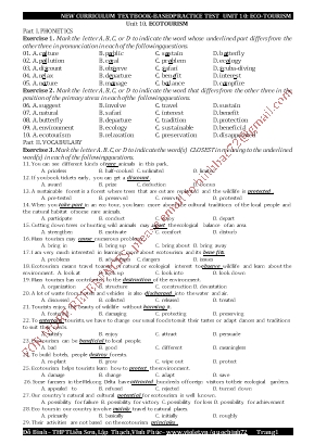 New curriculum textbook-Based practice test - Unit 10: Ecotourism - Đỗ Bình