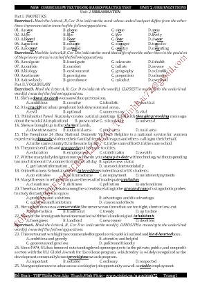 New curriculum textbook-Based practice test - Unit 2: Urbanisation - Đỗ Bình