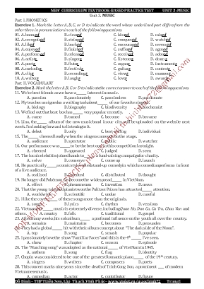 New curriculum textbook-Based practice test - Unit 3: Music - Đỗ Bình