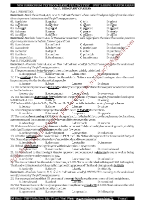 New curriculum textbook-Based practice test - Unit 5: Being part of asean - Đỗ Bình