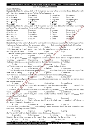 New curriculum textbook-Based practice test - Unit 7: Cultural diversity - Đỗ Bình