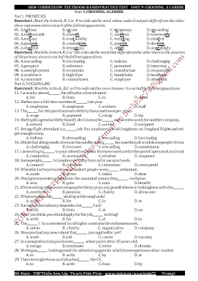 New curriculum textbook-Based practice test - Unit 9: Choosing a career - Đỗ Bình