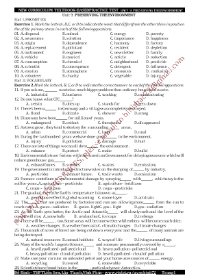 New curriculum textbook-Based practice test - Unit 9: Preserving the environment - Đỗ Bình