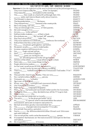 Tài liệu luyện thi học sinh giỏi môn Tiếng Anh - Bài tập về từ biến thể (Derived words) - Đỗ Bình