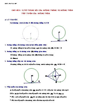 Bồi dường Hình học 9 thi vào Lớp 10 - Chủ đề 5: Vị trí tương đối của đường thẳng và đường tròn tiếp tuyến của đường tròn