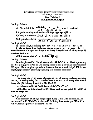 Đề khảo sát đội tuyển học sinh giỏi lần 2 môn Toán Lớp 9 - Năm học 2021-2022