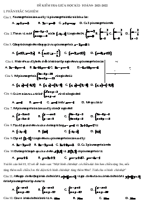 Đề kiểm tra giữa học kì 2 môn Toán Khối 9 - Năm học 2021-2022