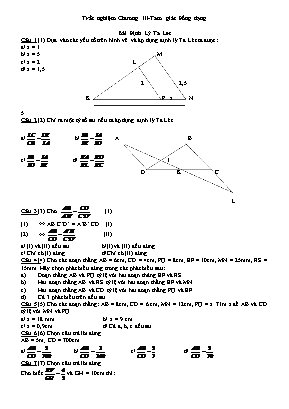 Trắc nghiệm môn Toán Lớp 8 - Chương III: Tam giác đồng dạng