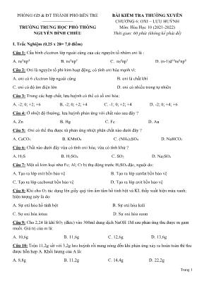 Bài kiểm tra thường xuyên môn Hóa học 10 - Ch