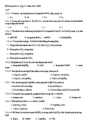 Đề hóa cuối kì 2 môn Hóa học Lớp 12 - Năm 202