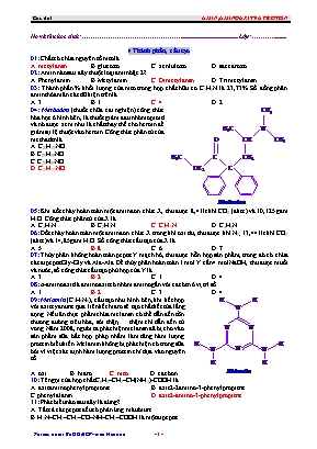 Đề trắc nghiệm ôn thi THPT Quốc gia môn Hóa học Lớp 12 - Chủ đề 3: Amin, amino axit, protein (Có đáp án)