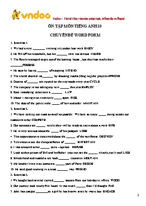 Ôn tập môn Tiếng Anh 10 - Chuyên đề Word form